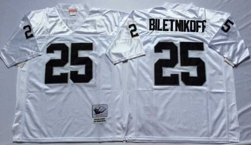 Raiders 25 Fred Biletnikoff White M&N Throwback Jersey->nfl m&n throwback->NFL Jersey